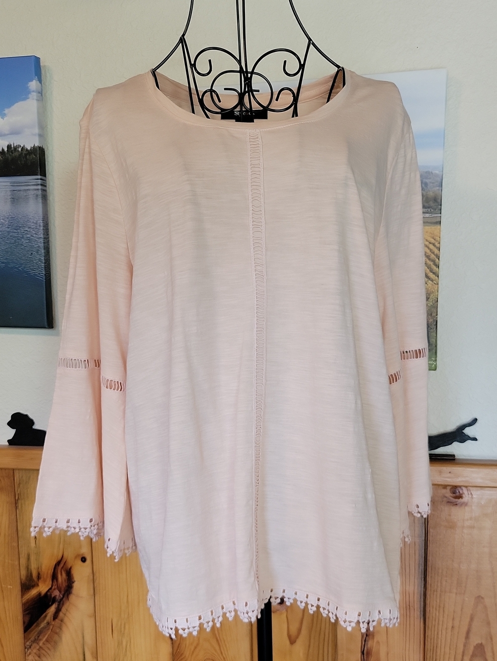 Style & Co. Pale Blush Crochet-Trim Tunic Top